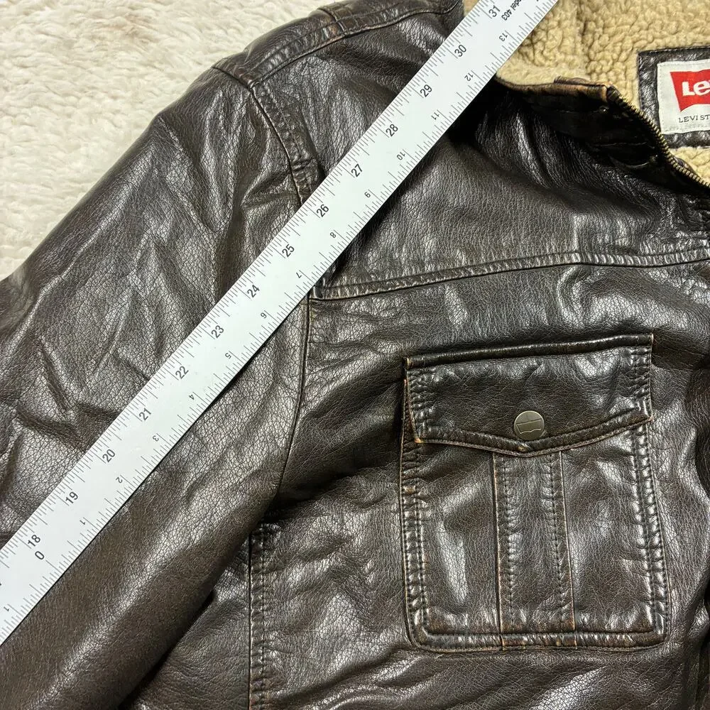 Levi's Aviator Jacket Mens XL Brown Faux Leather Fleece Lined Insulated Bomber